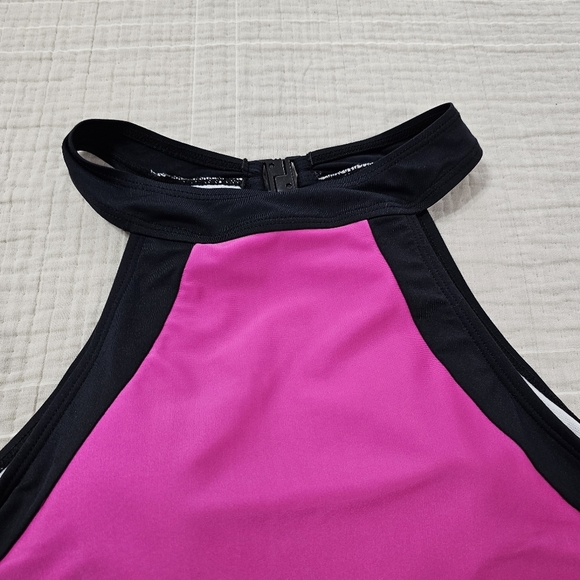 Fuchsia And Black Two Tone Padded Cut Out One Piece Summer Swimsuit Size Large - Picture 4 of 15